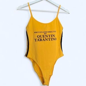 Yellow and Black Striped Quentin Tarantino Graphic Bodysuit Size S